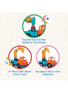 BATTAT Battat- Wonder Wheels- Take-Apart Crane Truck - Toy Crane Truck With Drill For Kids - STEM Toy- Developmental Toy - 3 Years +  - Image 3