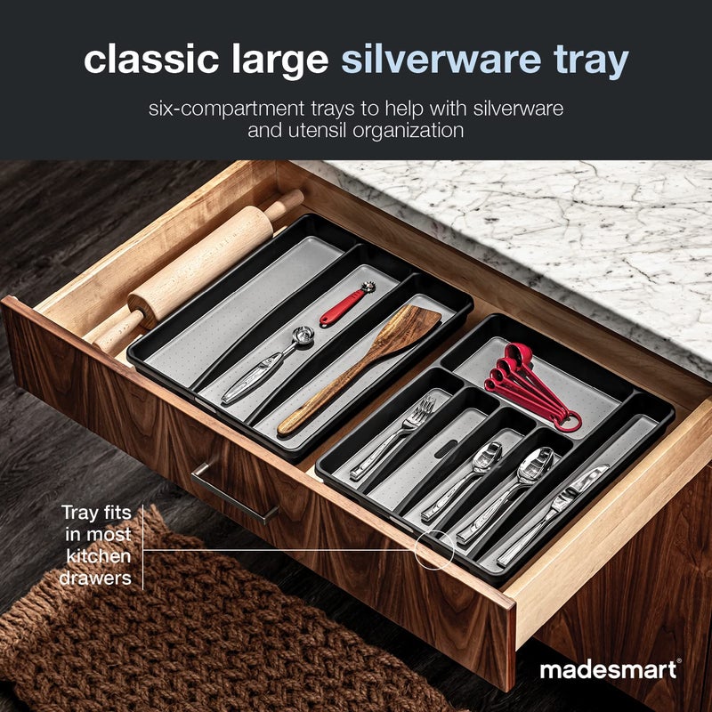 madesmart Classic Large Silverware Tray - Granite |CLASSIC COLLECTION | 6-Compartments| Kitchen Drawer Organizer | Soft-Grip Lining and Non-Slip Rubber Feet | BPA-Free - Image 2
