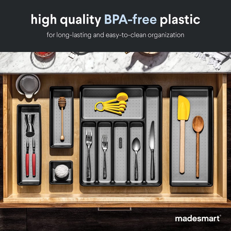 madesmart Classic Large Silverware Tray - Granite |CLASSIC COLLECTION | 6-Compartments| Kitchen Drawer Organizer | Soft-Grip Lining and Non-Slip Rubber Feet | BPA-Free - Image 4