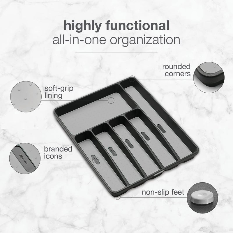 madesmart Classic Large Silverware Tray - Granite |CLASSIC COLLECTION | 6-Compartments| Kitchen Drawer Organizer | Soft-Grip Lining and Non-Slip Rubber Feet | BPA-Free - Image 3
