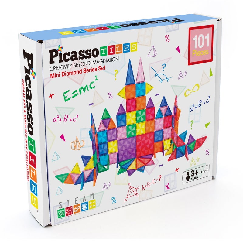 PicassoTiles Mini Diamond Series Magnetic Tiles Building Set (101 Pieces) - Image 1