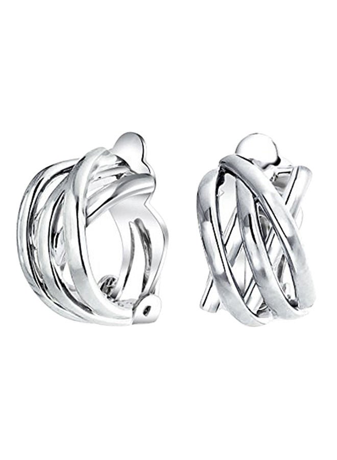Open Criss Cross Celtic Knot Work Weave Wide Half Hoop Clip On Earrings