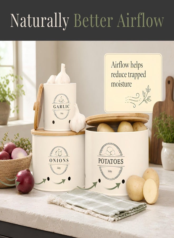 Kito LIVING مجموعة علب تخزين قابلة للتكديس للثوم والبطاطس والبصل للمطبخ - Image 5