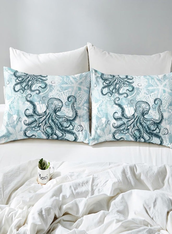 Feelyou Octopus Fitted Sheet Twin Size, Ocean Octopus Bedding Set Sealife Bed Sheet Set for Kids Boys Girls Ocean Animal Bed Cover (1 Pillow Case and a Fitted Sheet) - Image 5