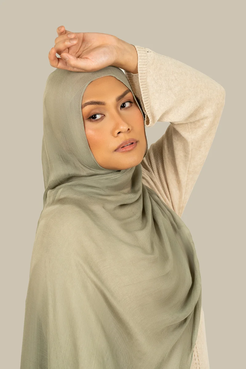 Silqrose  Washed Olive Fine Weave Modal Hijab - Mini for Women | Best Price UAE