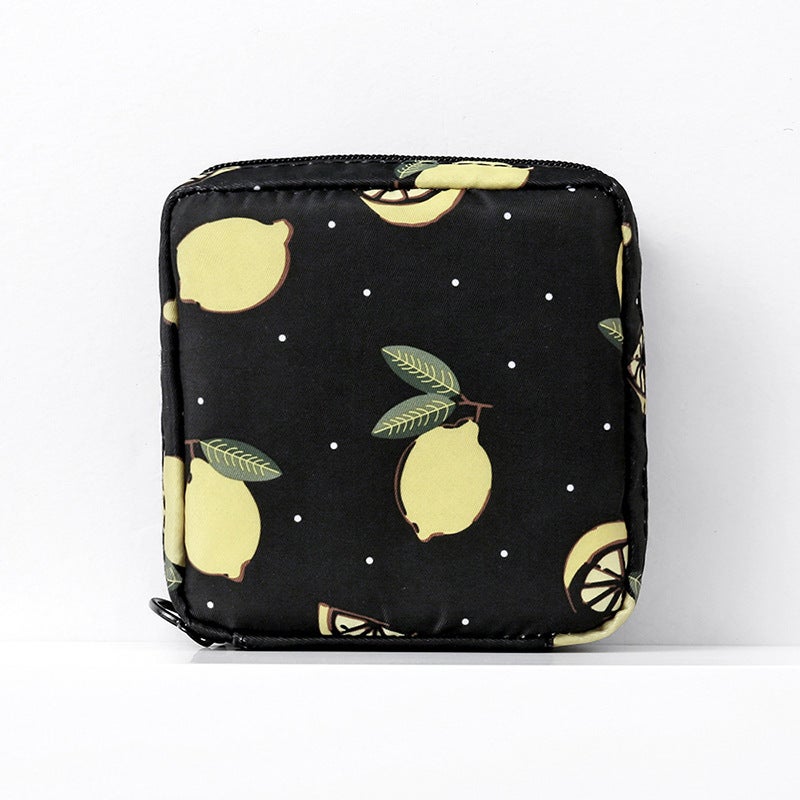 Cute Large Capacity Sanitary Pad Storage Bag Black Lemon 