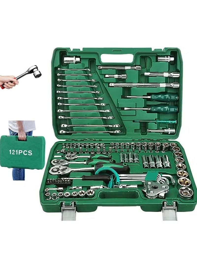 Mechanic Socket Tool Kit Set,121PCS Car Repair Tool Wrench Set Batch Head Ratchet Pawl Socket Spanner Screwdriver Auto Repairing and Household - Image 1