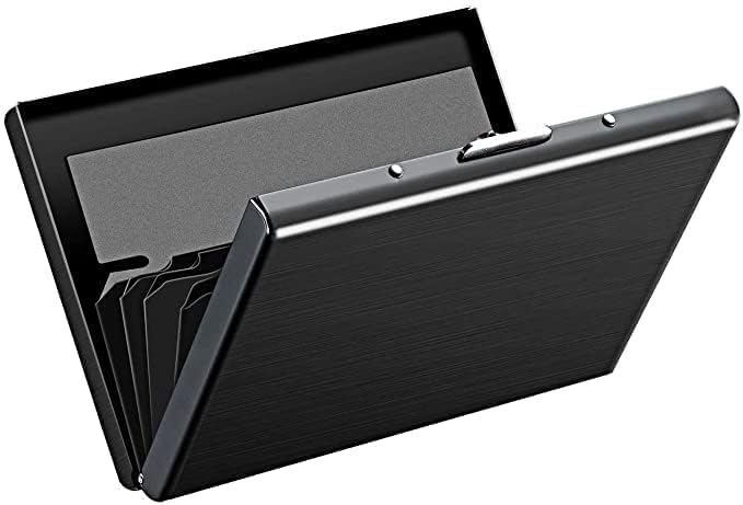 Diskary 6 Slot RFID Blocking Credit Card Holder Protector Metal Credit Card Wallet Business Card Holder Small Card Case for Men Women (Black) - Image 1