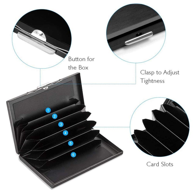 Diskary 6 Slot RFID Blocking Credit Card Holder Protector Metal Credit Card Wallet Business Card Holder Small Card Case for Men Women (Black) - Image 4