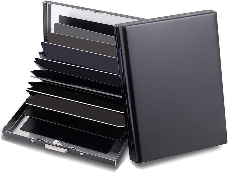 Diskary 6 Slot RFID Blocking Credit Card Holder Protector Metal Credit Card Wallet Business Card Holder Small Card Case for Men Women (Black) - Image 2