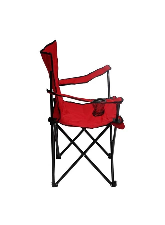 Portable Foldable Camping Chair with Armrest Heavy Duty Steel Frame - Red - Image 2