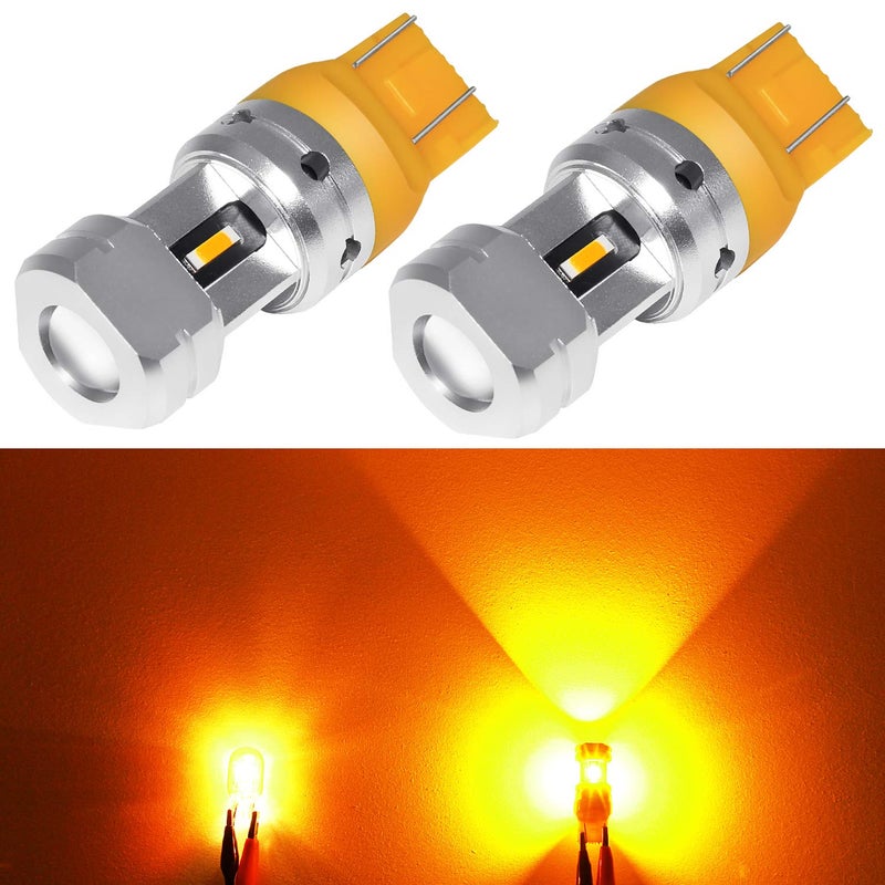 PHINLION 7443 7444 LED Turn Signal Light Bulb 3600LM Super Bright 7440 7442 7443A 7444NA LED Directional Blinker Bulbs and Parking Lights for Cars Trucks SUVs Amber Yellow