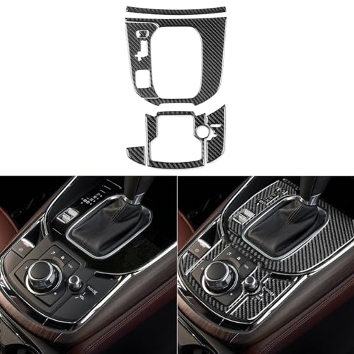 PJFUS Real Premium Carbon Fiber Sticker Set Car Center Console Gear Shift Panel Multimedia Control Frame Cover Trim Compatible with Mazda CX-9 CX9 2016-2023 Auto Interior Accessories Black - Image 1