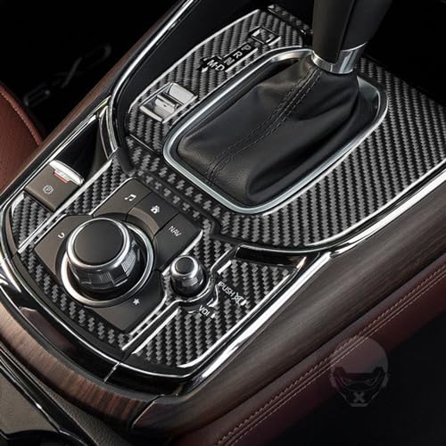 PJFUS Real Premium Carbon Fiber Sticker Set Car Center Console Gear Shift Panel Multimedia Control Frame Cover Trim Compatible with Mazda CX-9 CX9 2016-2023 Auto Interior Accessories Black - Image 3