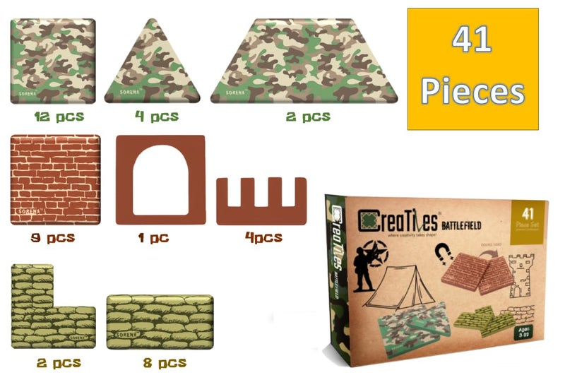 Military Battlefield Magnetic Tiles Building Blocks - 41 Pieces Set with War Themed Printing for Imaginative Military Building and Learning - STEM Education for Kids Age 3 4 5 6 7 8 9 10 WW1 WW2 - Image 2