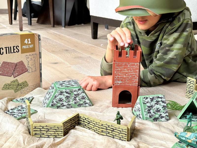 Military Battlefield Magnetic Tiles Building Blocks - 41 Pieces Set with War Themed Printing for Imaginative Military Building and Learning - STEM Education for Kids Age 3 4 5 6 7 8 9 10 WW1 WW2 - Image 1