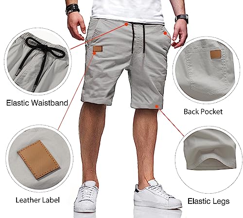 JMIERR Mens Athletic Shorts Casual Cotton Drawstring Summer Beach Twill Chino Dress Golf Travel Essentials Workout Gym Running Basketball Shorts, L, S1 Grey - Image 4