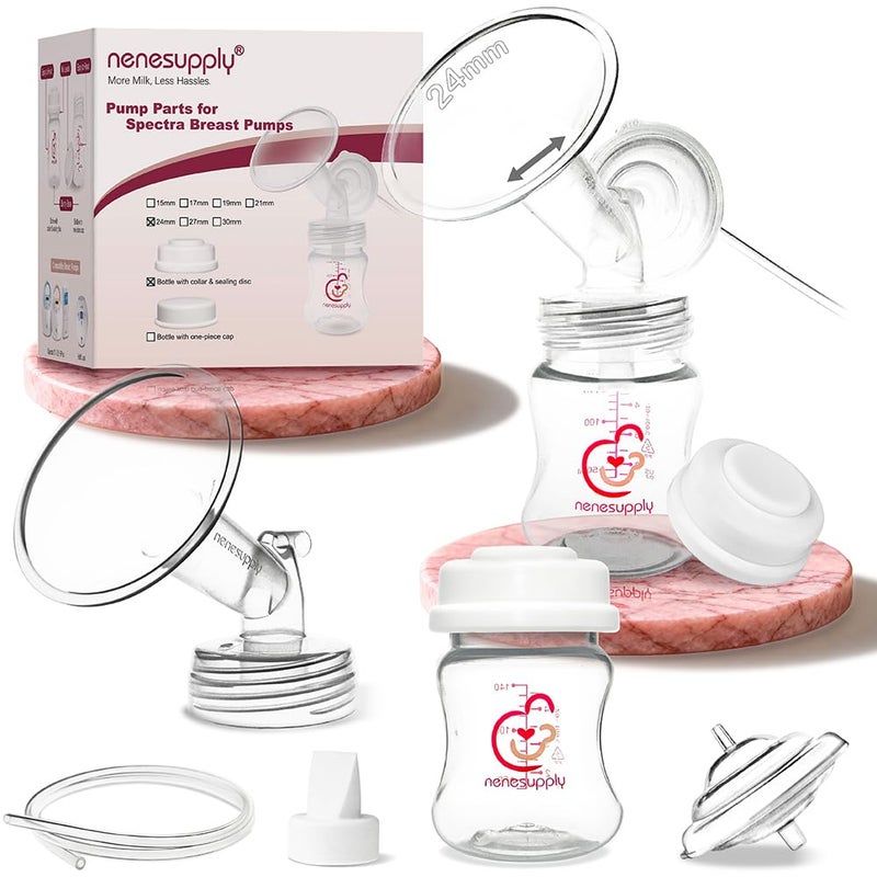 Nenesupply Pump Parts Compatible with Spectra S2 S1 9 Plus Breast Pump to Replace Spectra Pump Parts S2 Accessories Flange 24mm Duckbill Valve Tubing Bottles Backflow Protector - Image 1
