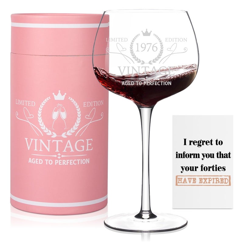Ithmahco 50TH Birthday Gifts for Women, Vintage 1976 Engraved 50th Wine Glass Present for Her, 50 Year Old Birthday Decorations Gifts for Women, Bday Gift Idea for Her Friends Mom Sister - Turning 50 - Image 1