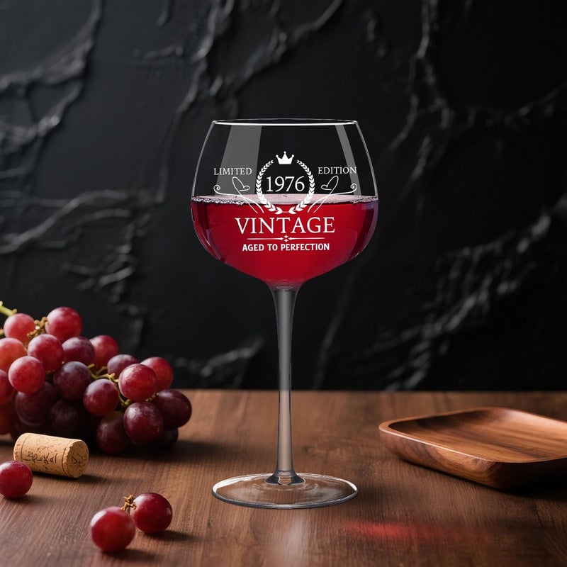 Ithmahco 50TH Birthday Gifts for Women, Vintage 1976 Engraved 50th Wine Glass Present for Her, 50 Year Old Birthday Decorations Gifts for Women, Bday Gift Idea for Her Friends Mom Sister - Turning 50 - Image 3
