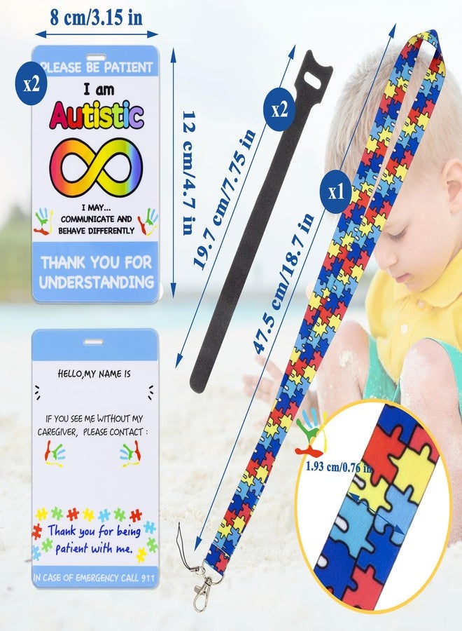 Niuohoy 2 Pack Autism Safety Tag Card, Necklace Custom Text Autism Alert Card, Autism Alert Card, Autism Card with Writable Panel and Autism Patterned Lanyard, with Hook and Loop - Image 2