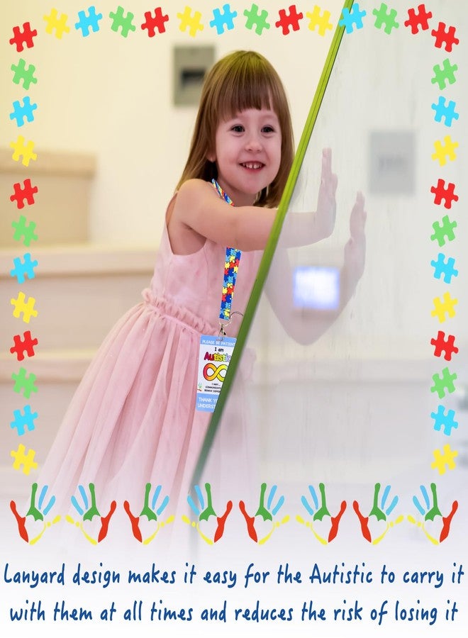 Niuohoy 2 Pack Autism Safety Tag Card, Necklace Custom Text Autism Alert Card, Autism Alert Card, Autism Card with Writable Panel and Autism Patterned Lanyard, with Hook and Loop - Image 4