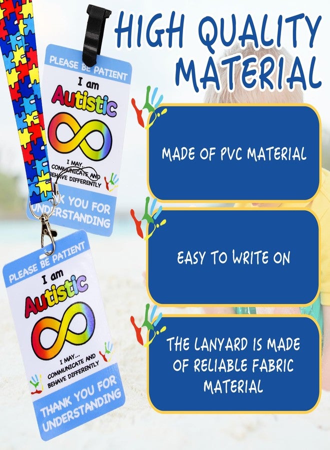 Niuohoy 2 Pack Autism Safety Tag Card, Necklace Custom Text Autism Alert Card, Autism Alert Card, Autism Card with Writable Panel and Autism Patterned Lanyard, with Hook and Loop - Image 3