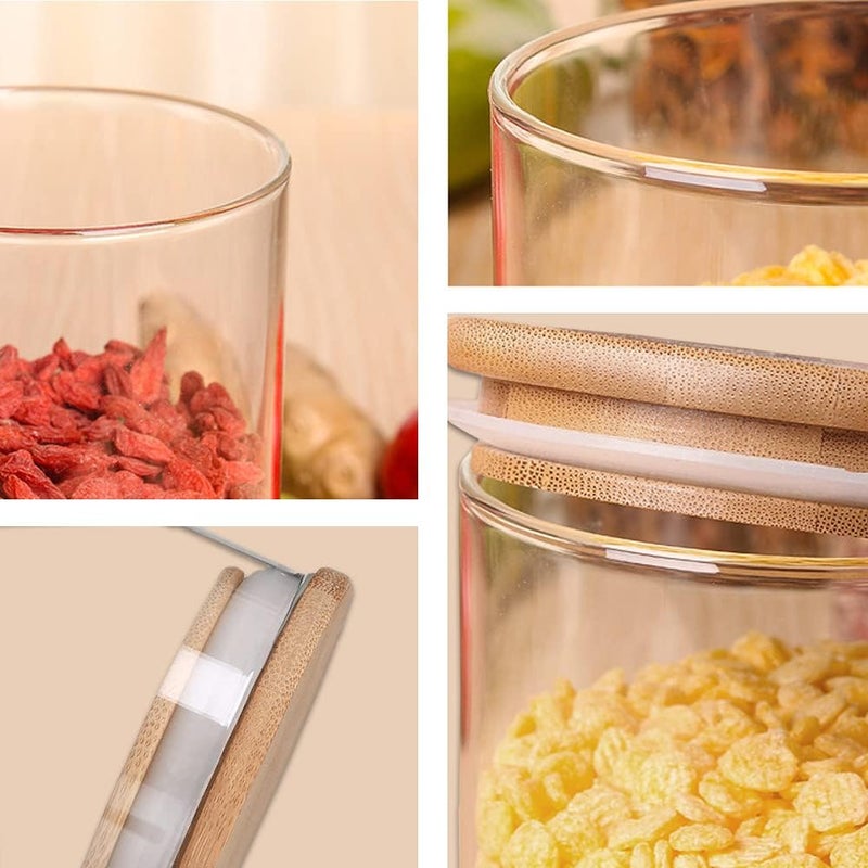 450ml household kitchen bamboo lid sealed glass storage jar transparent (3 padded) - Image 2
