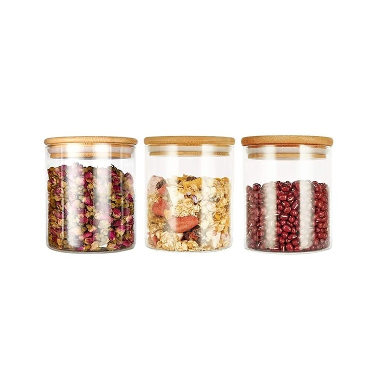 450ml household kitchen bamboo lid sealed glass storage jar transparent (3 padded) - Image 1