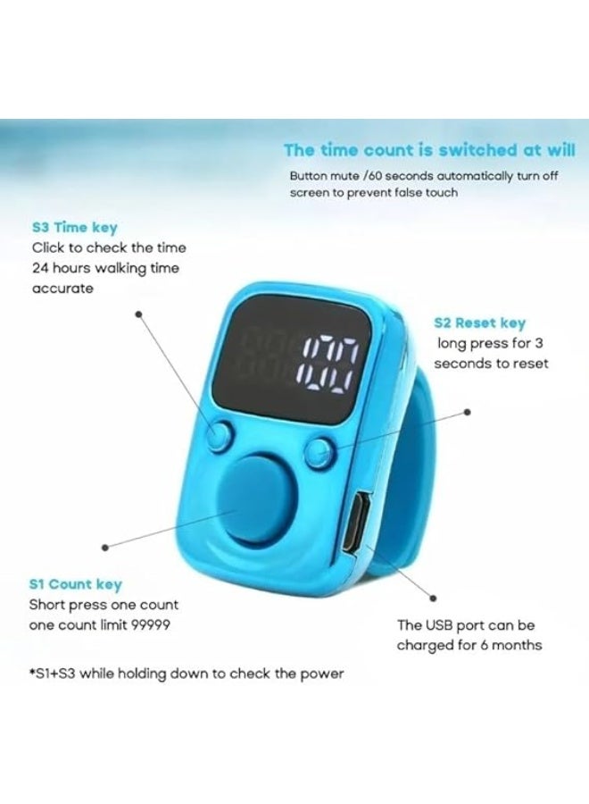 عداد رقمي للاصابع باضاءة LED  حلقة تسبيح مضيئة في الظلام مع شاشة ووظيفة الوقت (متعدد الالوان) - Image 3