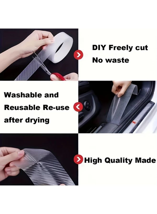 3cm 1 18in Car Door Sill Guard Clear Carbon Fiber Texture Scratch Resistant Heavy Duty Impact Protection No Glue - Image 4