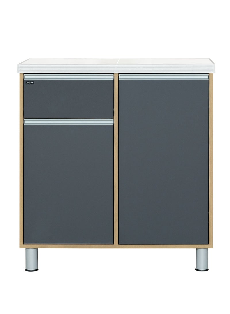 Furniture Factory Stylish 2-Door Kitchen Cabinet with Elegant (Ceramic top) Tile Top and Drawer aluminum profile edge – Perfect for Storage & Display, Durable (Ceramic Top) Tile Top – Ideal for Home Organization, Space-Saving Design, Enhance Your Kitchen Décor. Versatile 2-Door Kitchen Cabinet with Sturdy Tile Top and drawer Stylish Storage Solution. Soft-Close Doors. Long handles can be straight or slightly curved, adding a modern touch. Consider the handle’s profile to complement your cabinet design. (Dark Gray / Sonoma oak) Arfan Ekol Series  - Image 3