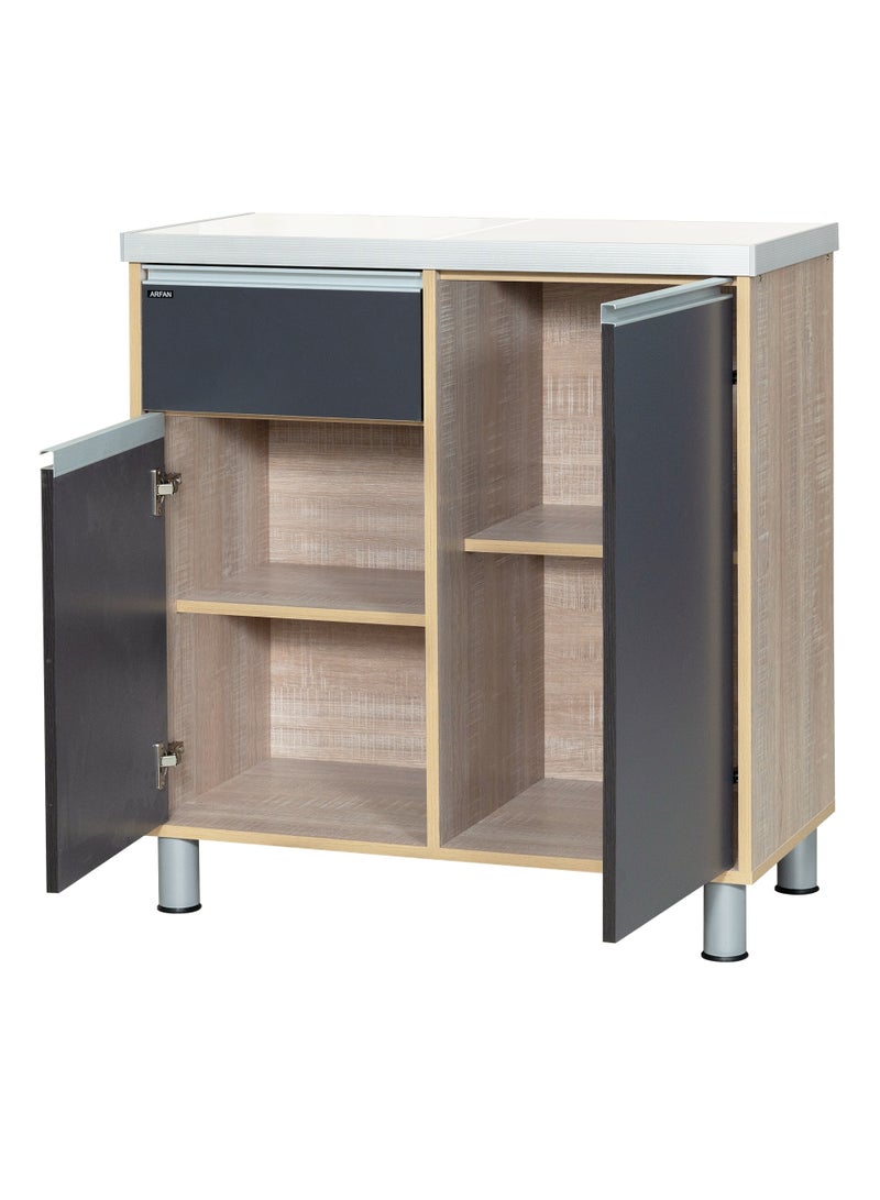 Furniture Factory Stylish 2-Door Kitchen Cabinet with Elegant (Ceramic top) Tile Top and Drawer aluminum profile edge – Perfect for Storage & Display, Durable (Ceramic Top) Tile Top – Ideal for Home Organization, Space-Saving Design, Enhance Your Kitchen Décor. Versatile 2-Door Kitchen Cabinet with Sturdy Tile Top and drawer Stylish Storage Solution. Soft-Close Doors. Long handles can be straight or slightly curved, adding a modern touch. Consider the handle’s profile to complement your cabinet design. (Dark Gray / Sonoma oak) Arfan Ekol Series  - Image 4