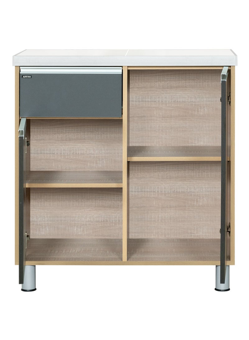 Furniture Factory Stylish 2-Door Kitchen Cabinet with Elegant (Ceramic top) Tile Top and Drawer aluminum profile edge – Perfect for Storage & Display, Durable (Ceramic Top) Tile Top – Ideal for Home Organization, Space-Saving Design, Enhance Your Kitchen Décor. Versatile 2-Door Kitchen Cabinet with Sturdy Tile Top and drawer Stylish Storage Solution. Soft-Close Doors. Long handles can be straight or slightly curved, adding a modern touch. Consider the handle’s profile to complement your cabinet design. (Dark Gray / Sonoma oak) Arfan Ekol Series  - Image 5