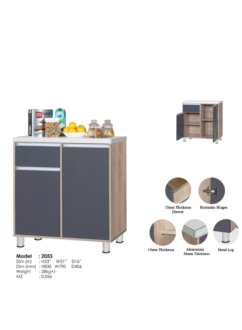 Furniture Factory Stylish 2-Door Kitchen Cabinet with Elegant (Ceramic top) Tile Top and Drawer aluminum profile edge – Perfect for Storage & Display, Durable (Ceramic Top) Tile Top – Ideal for Home Organization, Space-Saving Design, Enhance Your Kitchen Décor. Versatile 2-Door Kitchen Cabinet with Sturdy Tile Top and drawer Stylish Storage Solution. Soft-Close Doors. Long handles can be straight or slightly curved, adding a modern touch. Consider the handle’s profile to complement your cabinet design. (Dark Gray / Sonoma oak) Arfan Ekol Series  - Image 2