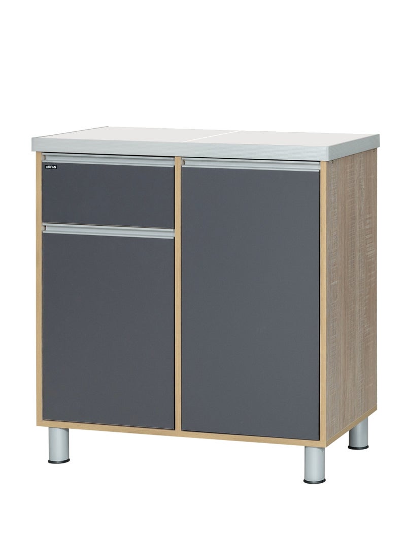 Furniture Factory Stylish 2-Door Kitchen Cabinet with Elegant (Ceramic top) Tile Top and Drawer aluminum profile edge – Perfect for Storage & Display, Durable (Ceramic Top) Tile Top – Ideal for Home Organization, Space-Saving Design, Enhance Your Kitchen Décor. Versatile 2-Door Kitchen Cabinet with Sturdy Tile Top and drawer Stylish Storage Solution. Soft-Close Doors. Long handles can be straight or slightly curved, adding a modern touch. Consider the handle’s profile to complement your cabinet design. (Dark Gray / Sonoma oak) Arfan Ekol Series  - Image 1
