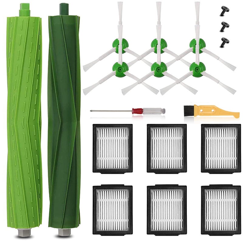 Replacement Parts Compatible with iRobot Roomba I E  J Series i7 i7 i2 i3 i3 i4 i4 i6 i6 i8 i8Plus j6 j7 E5 E6 E7 1 Set of MultiSurface Rubber Brushes 6 HEPA Filters 6 Side Brushes