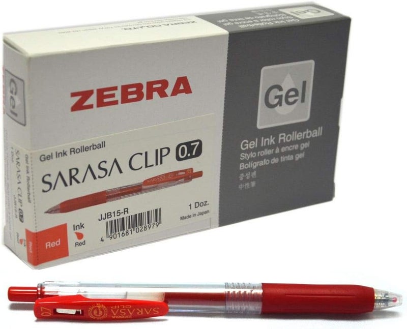 Zebra Technologies Zebra 0.7 Sarasa Clip Gel Ink Rollerball Pen 12 Pieces Set - Red - Image 1
