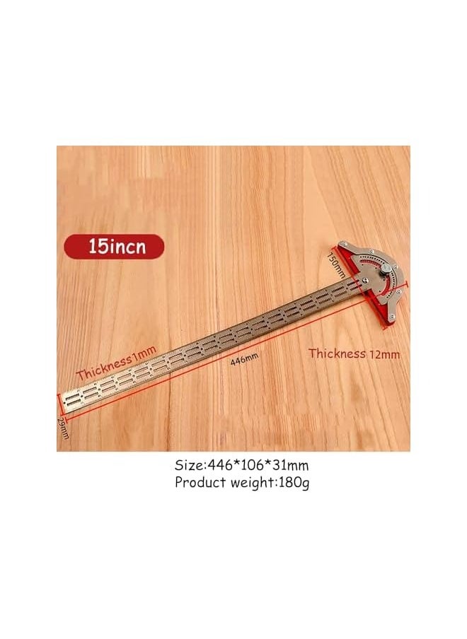 PROMASS Wood Workers Edge Rule,Woodworking Edge Ruler Protractor Angle Finder T Ruler Stainless Steel Angle Measure Tool, 0-70 Grad T-Type Woodwork Ruler for Carpentry Household DIY (15 inches)  - Image 5