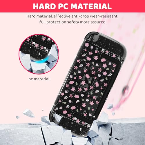 GLDRAM Pink Cherry Blossom Carrying Case for Nintendo Switch 2, Cute Girly Accessories Kit with Travel Storage Bag, Glitter Sakura Protective Cover, Screen Protector, Shoulder Strap & 2 Thumb Grips - Image 4