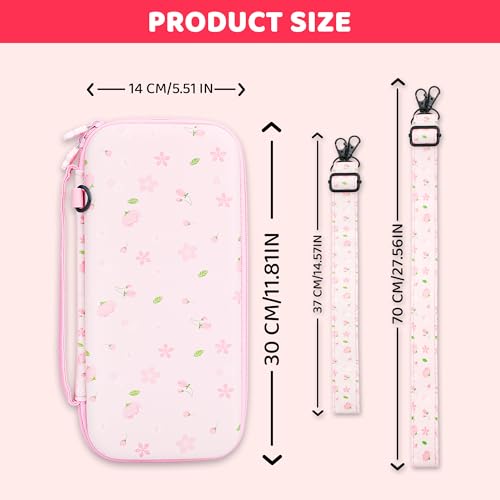 GLDRAM Pink Cherry Blossom Carrying Case for Nintendo Switch 2, Cute Girly Accessories Kit with Travel Storage Bag, Glitter Sakura Protective Cover, Screen Protector, Shoulder Strap & 2 Thumb Grips - Image 5