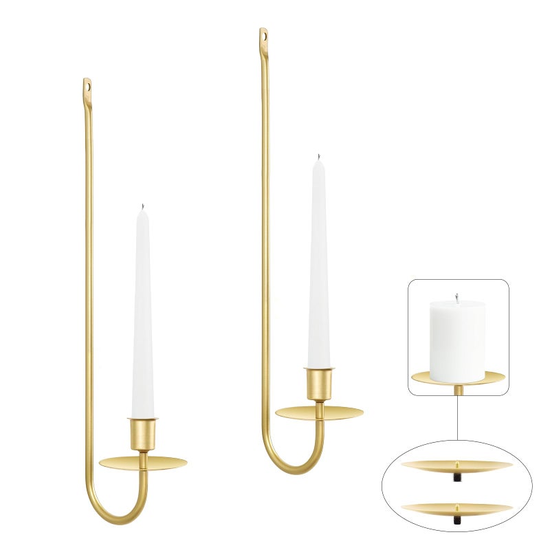 Gold Candle Sconces Set of 2 132 Inch Taper Pillar Wall Candle Holder Wall Candle Sconces Set of Two Decor for Entryway Fireplace Living Room Gifts for Women Men