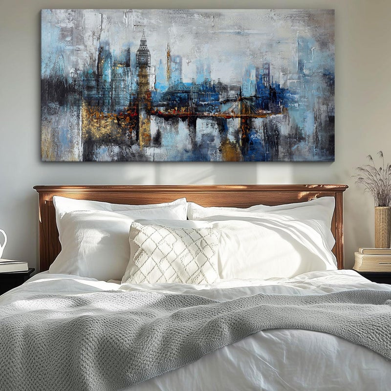 Pogusmavi Large Wall Art for Bedroom Abstract City View Canvas Art Modern Home Decor Gray Blue Buildings Prints for Bedroom Wall Art Office Artwork Wall Decor for Living Room Decor 29x58 inches - Image 3