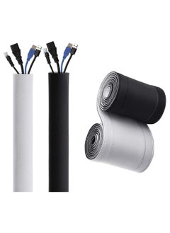 Generic Cable Management Sleeve, 10cm Wide x 150cm Length, 4pcs In One Pack, Flexible Neoprene Cable Tidy Tube for Desk TV Computer Cord Cover Wire Hider, Black and White Reversible  - Image 1