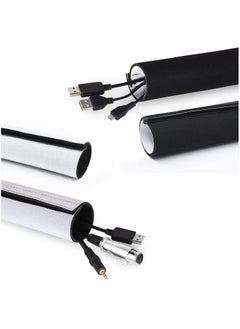 Generic Cable Management Sleeve, 10cm Wide x 150cm Length, 4pcs In One Pack, Flexible Neoprene Cable Tidy Tube for Desk TV Computer Cord Cover Wire Hider, Black and White Reversible  - Image 4