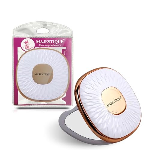 MAJESTIQUE Dual Magnifying Compact Mirror Perfect for Shaving, Makeup, Tweezing or Shaping Eyebrows, Contact Lens, 1X/2X Square Portable Folding Mirror - Color May Vary - Image 1
