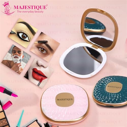 MAJESTIQUE Dual Magnifying Compact Mirror Perfect for Shaving, Makeup, Tweezing or Shaping Eyebrows, Contact Lens, 1X/2X Square Portable Folding Mirror - Color May Vary - Image 2