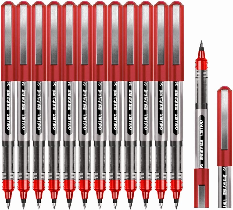 Surcotto Rollerball Pens Red 0.5mm Gel Pen Smooth Ballpoint Pen Quick Dry Liquid Ink Permanent Suitable for Right and Left Handed Writing Set - 12 Pieces - Image 1