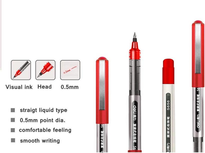 Surcotto Rollerball Pens Red 0.5mm Gel Pen Smooth Ballpoint Pen Quick Dry Liquid Ink Permanent Suitable for Right and Left Handed Writing Set - 12 Pieces - Image 2