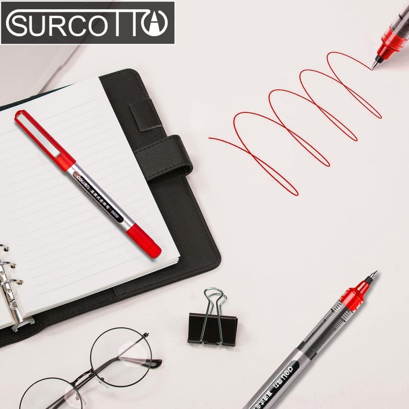 Surcotto Rollerball Pens Red 0.5mm Gel Pen Smooth Ballpoint Pen Quick Dry Liquid Ink Permanent Suitable for Right and Left Handed Writing Set - 12 Pieces - Image 5